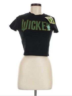 Wicked Juniors Fitted Crop T-Shirt Black Green Rhinestone Junior Size M